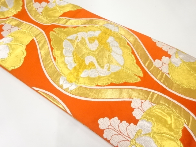 JAPANESE KIMONO / ANTIQUE FUKURO OBI / SILK / WOVEN CRANES